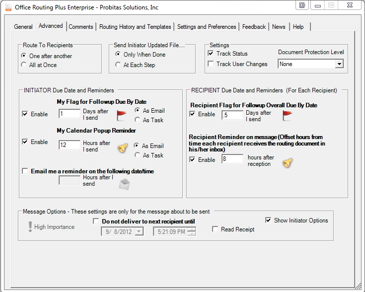 Image of ORP Advanced Tab